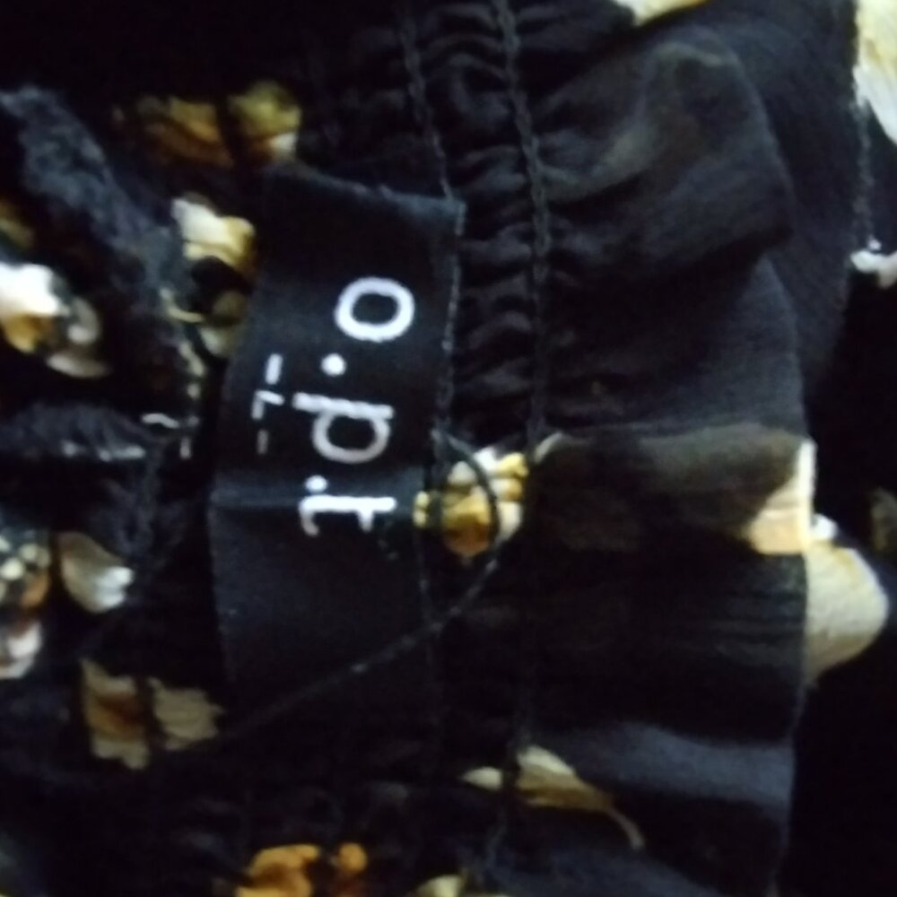 O.P.T. Floral Ruffle Neck Blouse Large Black Sheer Long Sleeve Romantic Top - Picture 15 of 15
